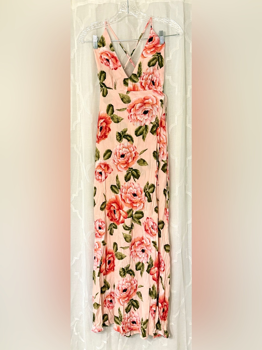 Forever 21 Small Pink Rose Floral Crisscross Back Maxi Dress